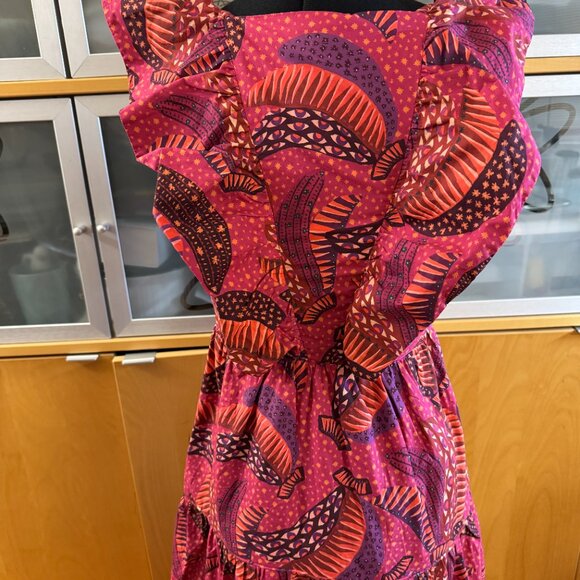 Farm Rio Tiered Pink Wild Bananas Midi Dress  Size XS - Picture 4 of 9